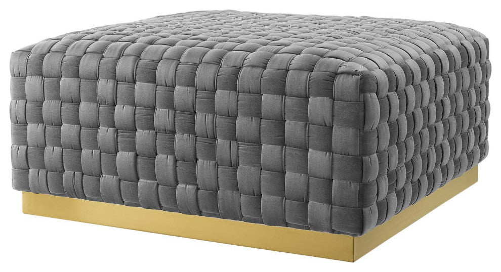 Accent Chair Ottoman, Square, Velvet, Gray, Modern, Lounge Hospitality