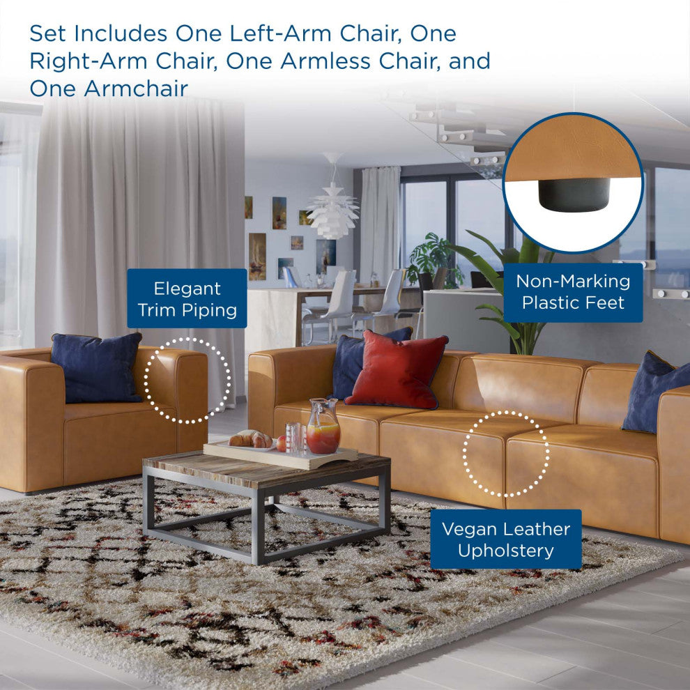 Armchair and Sofa Set, Faux Vegan Leather, Tan, Modern, Lounge Hospitality