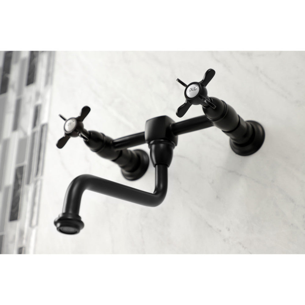 Kingston Brass KS1210BEX Essex Wall Mount Bathroom Faucet, Matte Black