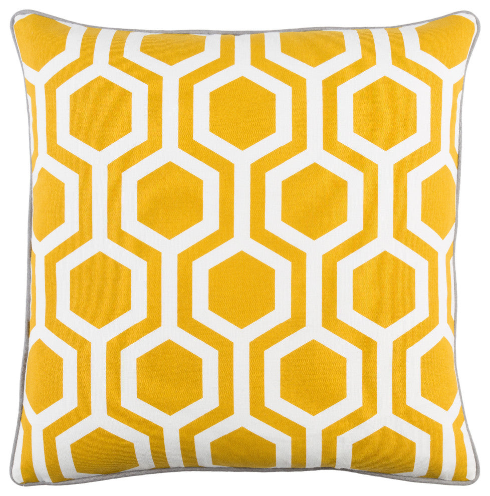 Surya Inga INGA-7011 18"x18" Pillow Cover, Light Gray/Saffron/White