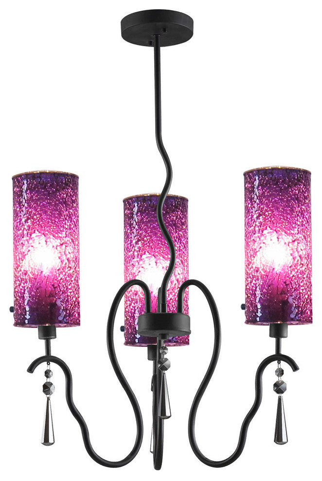 Haley 3-Light Chandelier, Seedy and Plated Amber Glass, Mosaic Glass, Moasic Pur