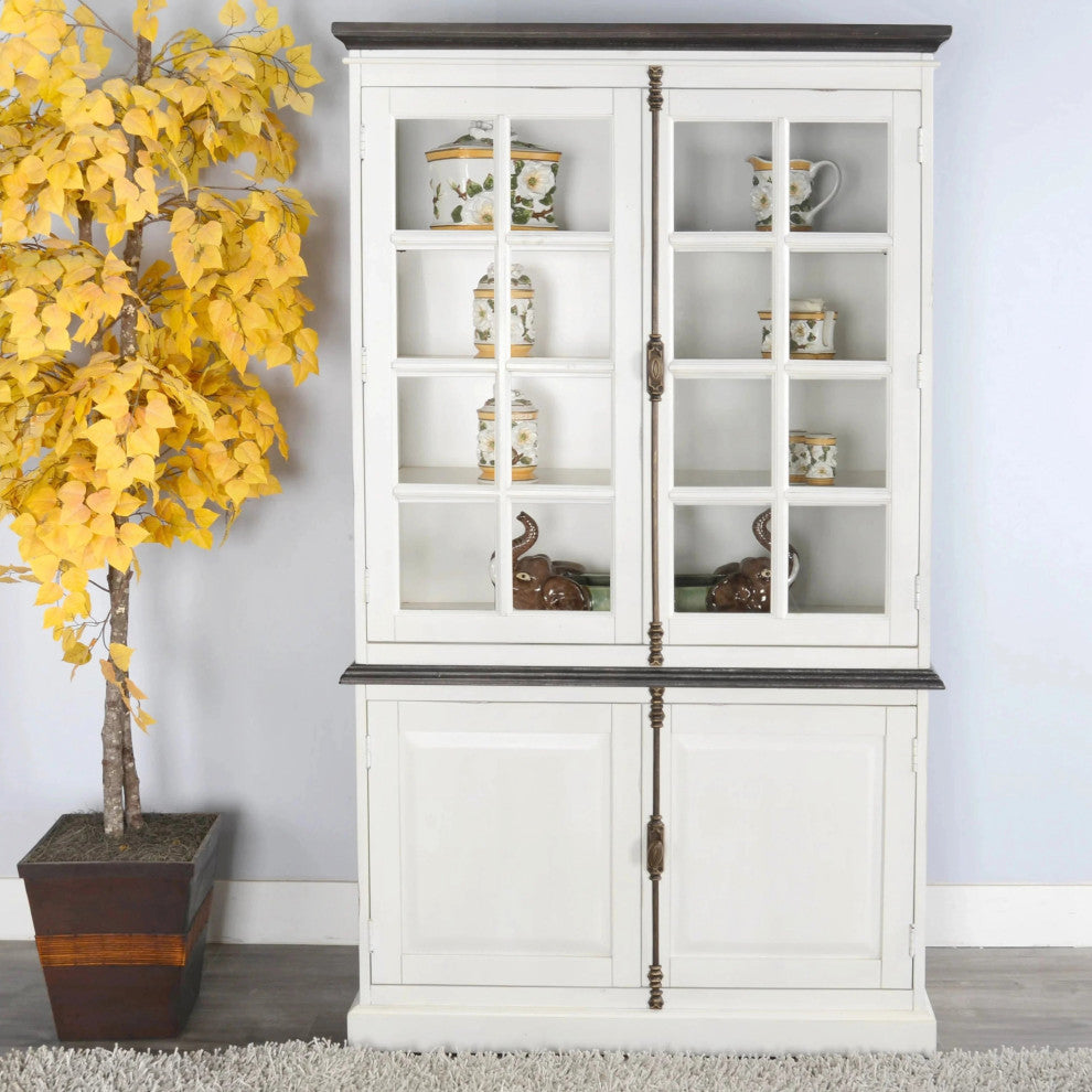 White Buffet and Hutch With Glass Doors