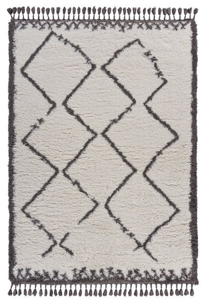 8" x 10" Cream and Gray Geometric Fringe Area Rug