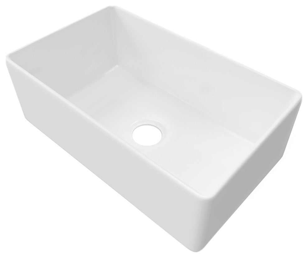 Sinber Farmhouse Apron Single Bowl Kitchen Sink with Fireclay 2 Accessories, White, 30" X 18"