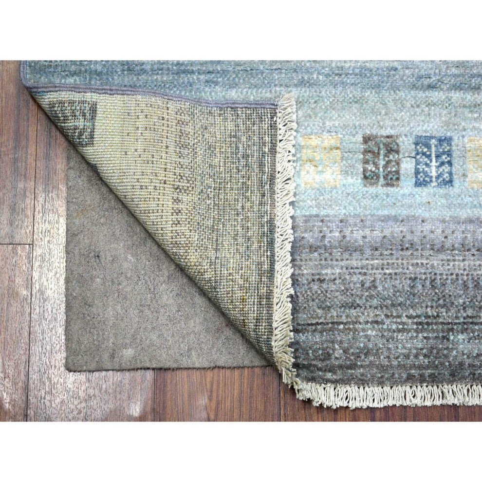 Gray, Afghan Kashkuli Gabbeh Design, Wool Hand Knotted Runner Rug, 2'8"x7'8"