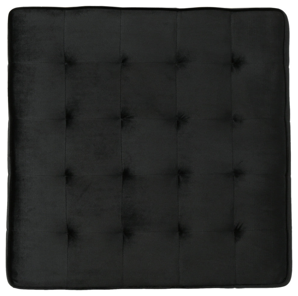 GDF Studio Justin Glam Tufted Velvet Ottoman, Black