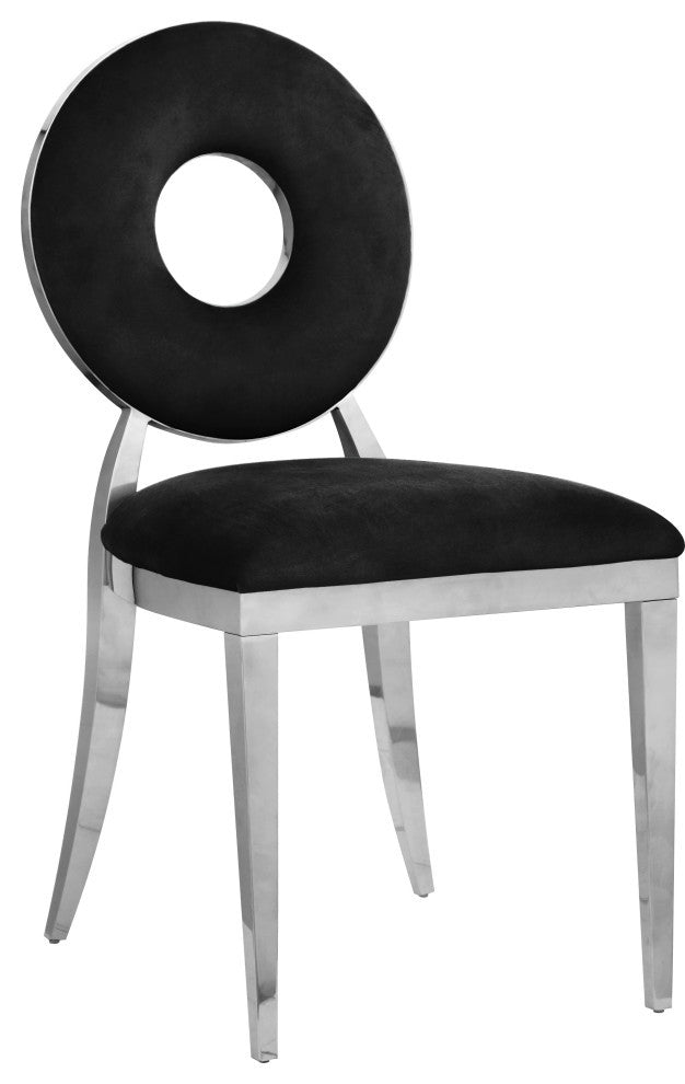 Carousel Upholstered Dining Chair, Set of 2, Black Velvet, Chrome Finish