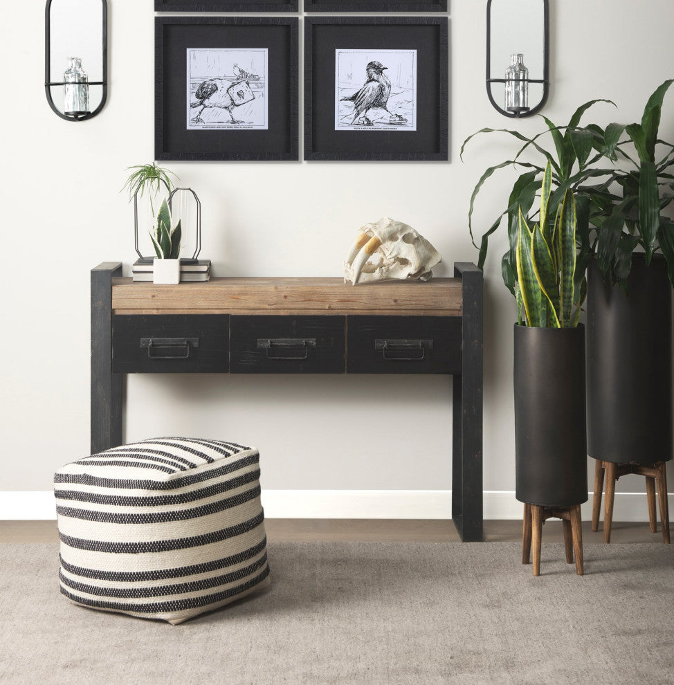 Carga Black Metal Frame w/ Medium Brown Solid Wood Top Console Table