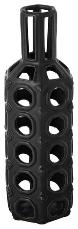 12" Black Pierced Pattern Ceramic Vase