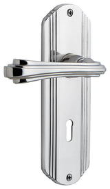 Deco Plate With Keyhole Fleur Lever, Bright Chrome, Passage, Non-Handed