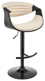 Gionni Adjustable Swivel Cream Faux Leather and Black Wood Bar Stool