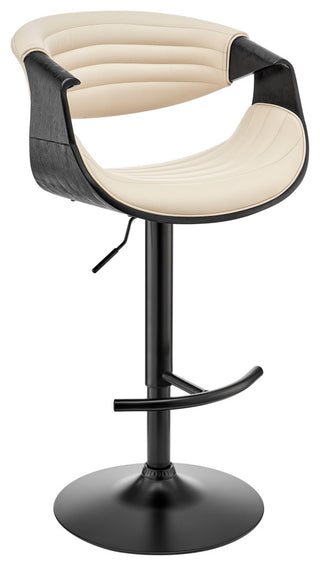 Gionni Adjustable Swivel Cream Faux Leather and Black Wood Bar Stool