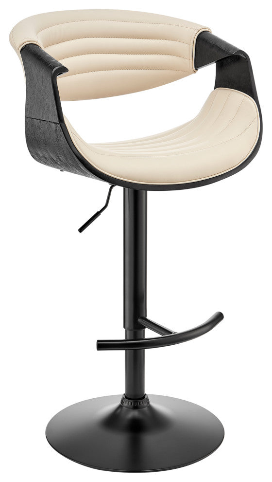 Gionni Adjustable Swivel Cream Faux Leather and Black Wood Bar Stool