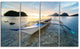 Boat Docked at Beautiful Sunset, Seashore Canvas Print, 48"x28", 4 Panels