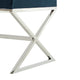 Oria Velvet X-Leg Chrome or Gold Base Ottoman, Navy/ Chrome