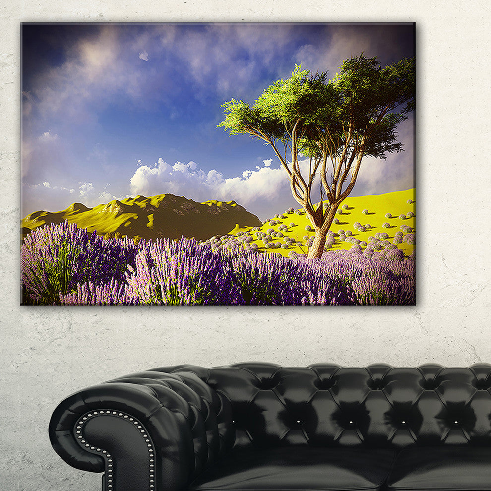 "Bright Lavender Garden Field" Modern Landscape Wall Art Canvas, 40"x30"