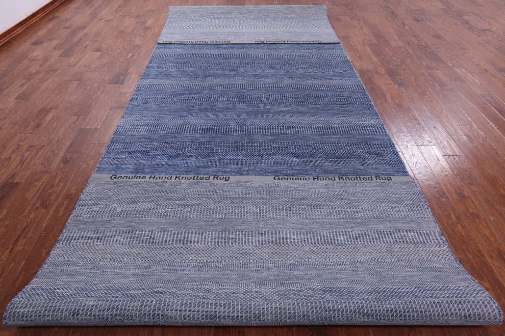 6' 2" X 18' 3" Savannah Grass Hand Knotted Wool and Silk Rug Q11986