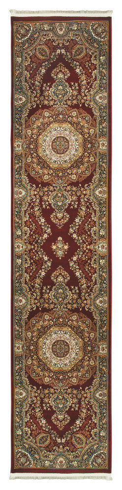 Mackenzie Traditional Medallion Red/ Multi Fringed Area Rug, 2'3"X10'