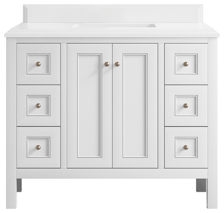 Nashville 42" Single Sink Bath Vanity, White 1.5" White Quartz