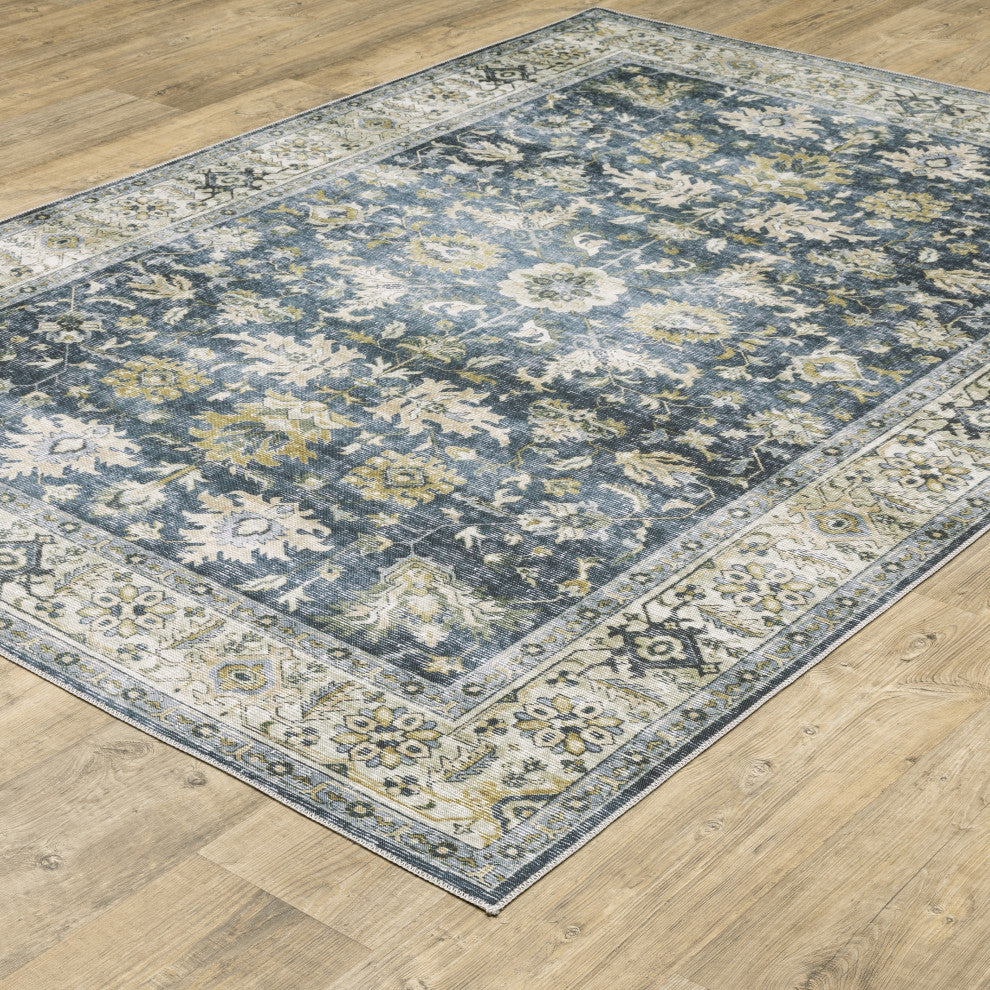 Celestia Machine Washable Vintage Indoor Area Rug, Blue, 7'6"x10'
