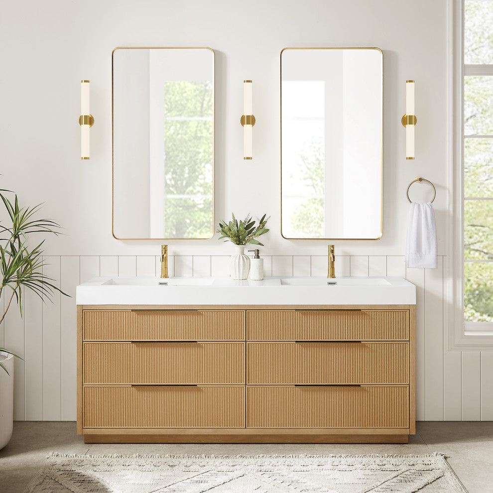 Hohhot Bath Vanity, Stone Sink Top No Mirror, Washed Ash Gray, 72", Double Vanity