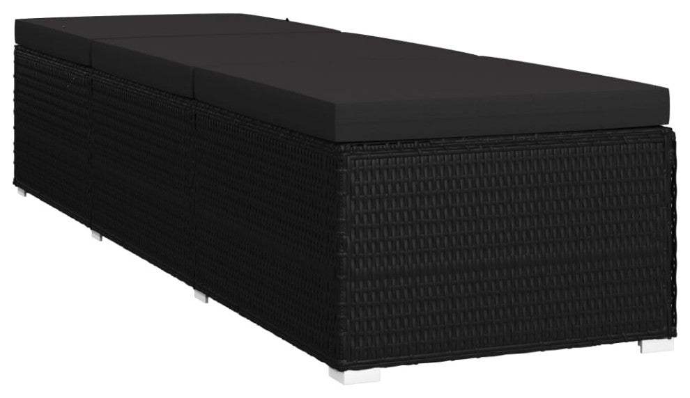 vidaXL Patio Sun Lounger Pool Sunbed with Tea Table 3 Piece Poly Rattan Black