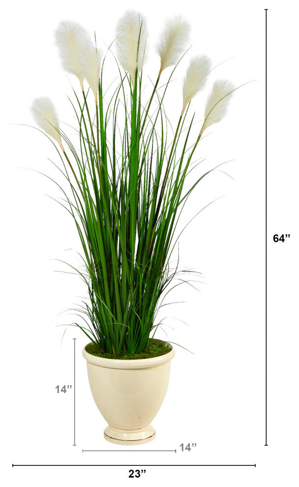 64" Wheat Plume Grass Artificial Plant, Urn Planter