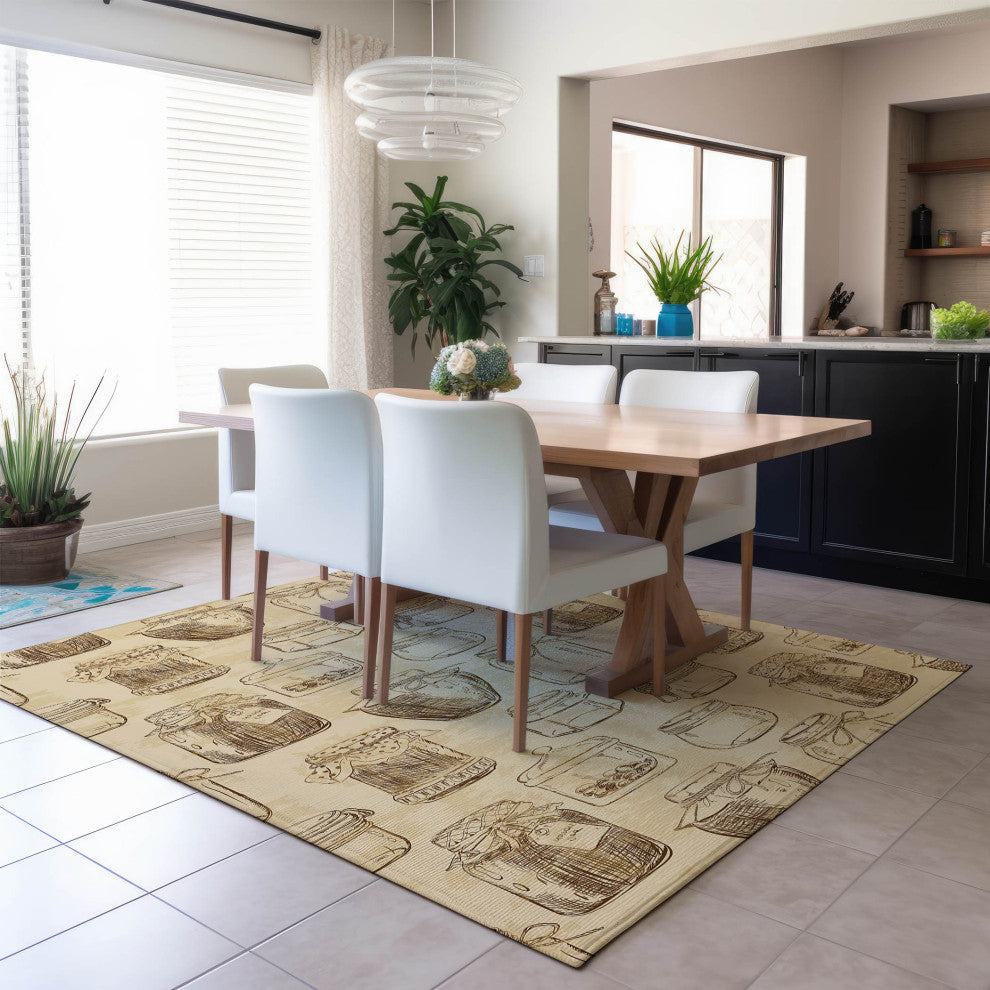 Indoor/Outdoor Kendall KE18 Parchment Machine Washable 3' x 5' Rug