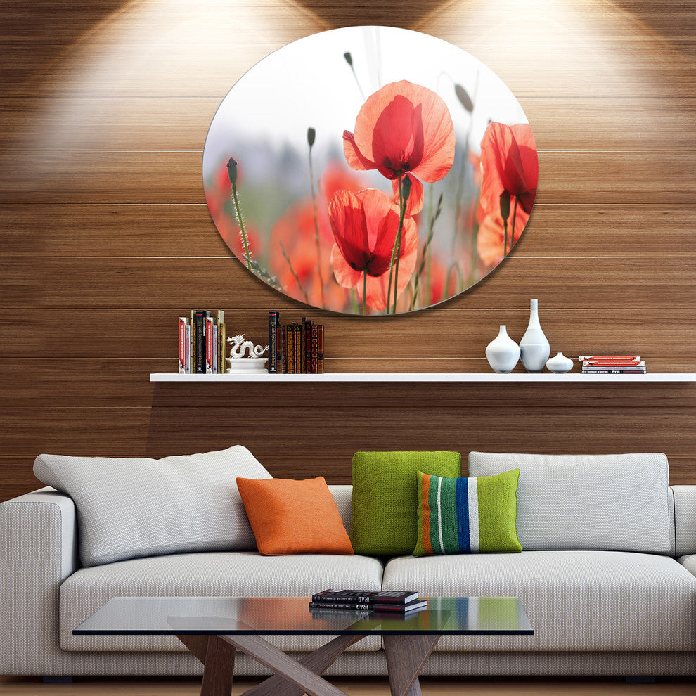 Soft Poppy Flowers Petals View, Modern Floral Round Wall Art, 11"