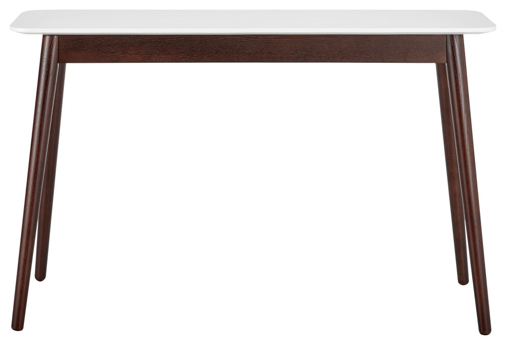 Manon Console Table, Matte White With Dark Walnut Legs