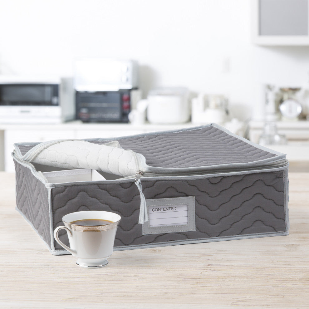 Quilted Microfiber China Cups Storage Chest Grey