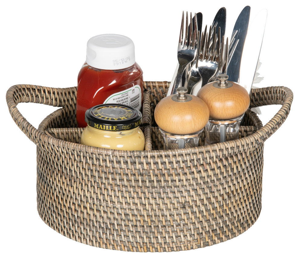 Loma Oval Rattan Utensil and Bottle Basket, Black-Wash