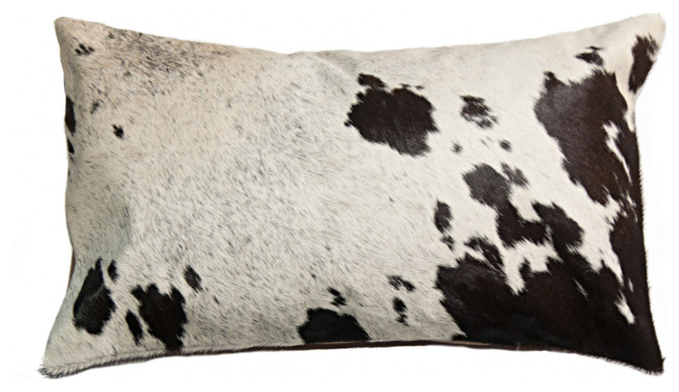 18"x18"x5" Salt and Pepper Chocolate and White Cowhide Pillow