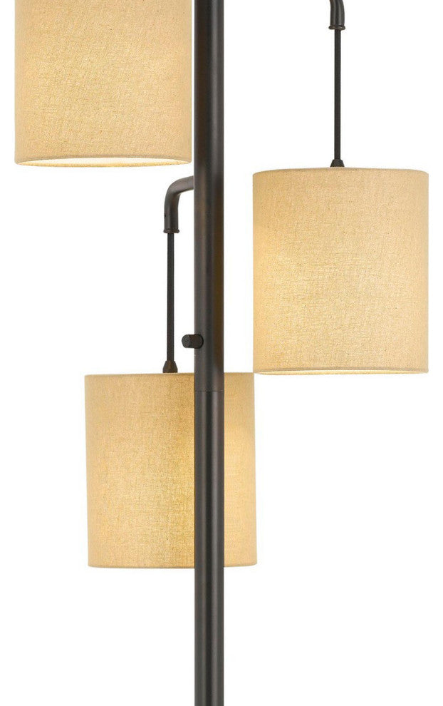 Benzara BM227286 3 Light Lantern Design Metal Floor Lamp, Black and Beige