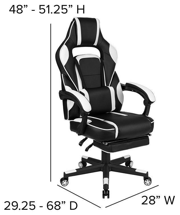 Black Gaming Desk & Reclining Back/Arms Gaming Chair with Footrest, White