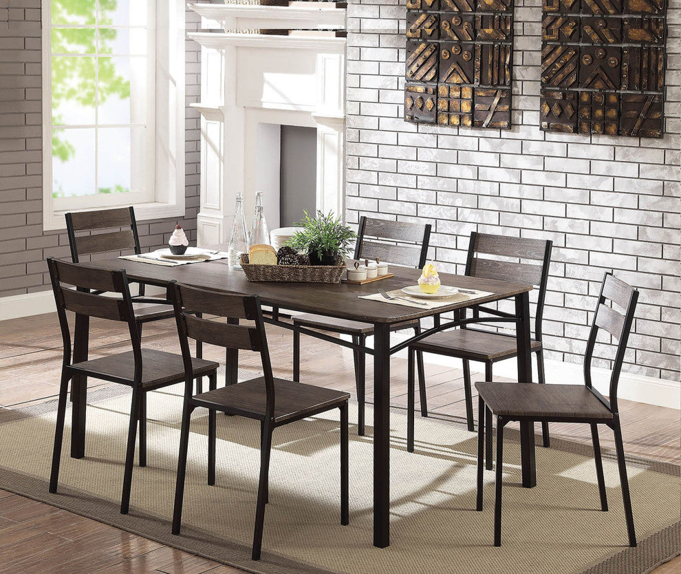 7-Piece Dining Table Set, Antique Brown and Black