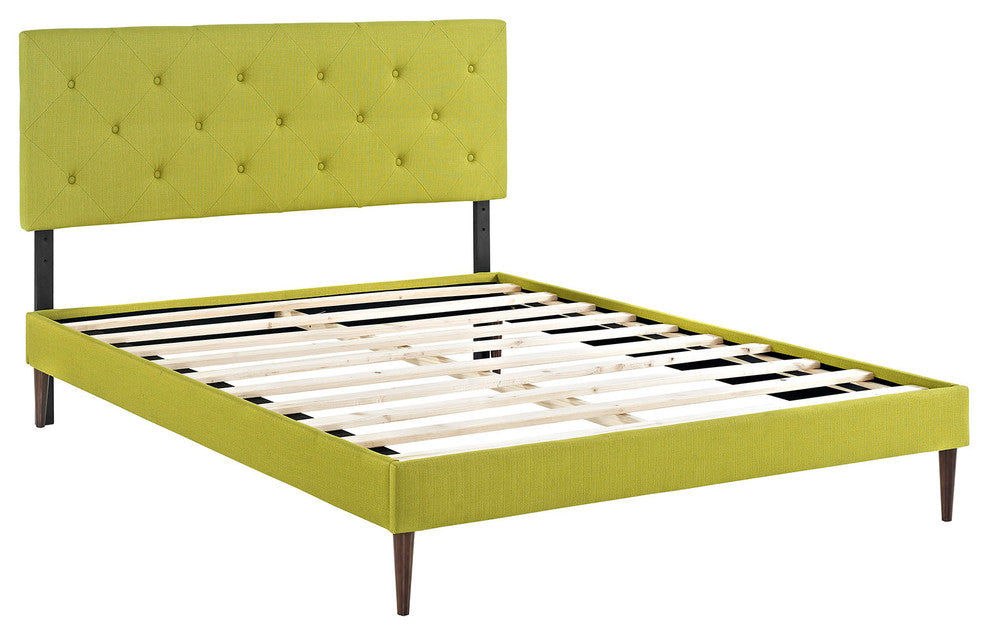 Modway Terisa King Fabric Platform Bed With Round Tapered Legs, Wheatgrass