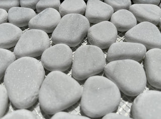 Pebble Stone Mosaic Tile Carrara White Marble River Rocks Tumbled, 1 sheet