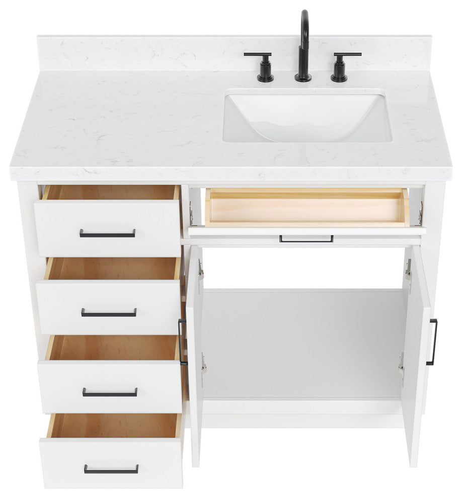 Ariel Hepburn 42" Right Offset Single Rectangle Sink Vanity, Carrara Quartz