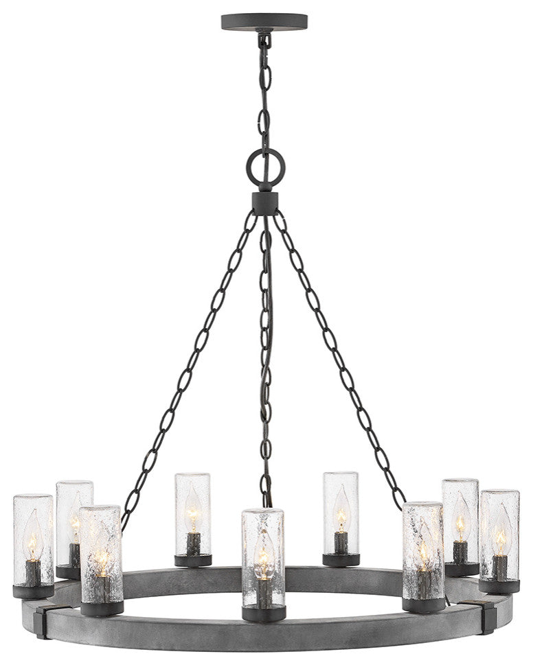 Hinkley Sawyer Outdoor Chandelier, Aged Zinc, 9 Light
