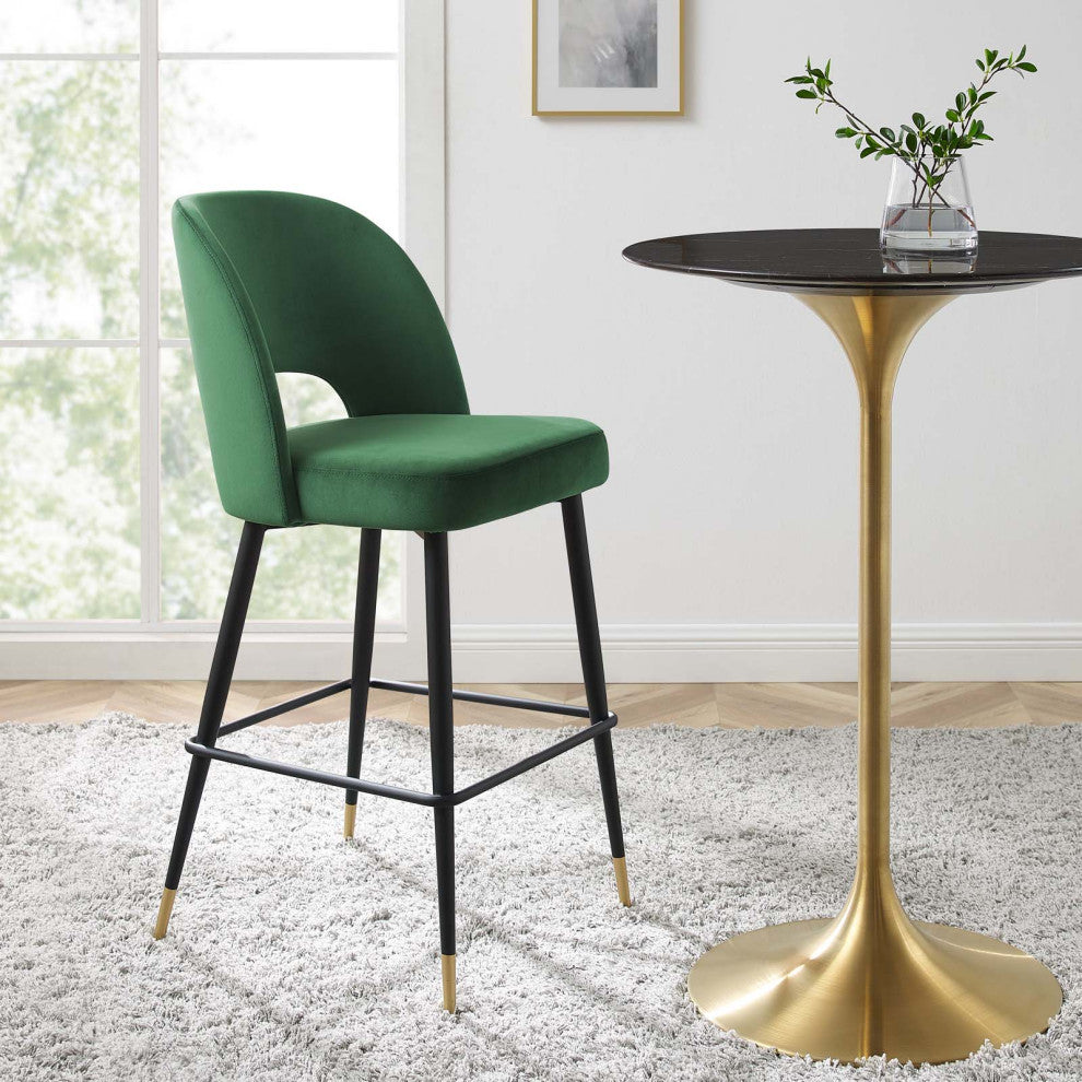 Bar Stool Chair Barstool, Velvet, Metal, Green, Bar Pub Cafe Bistro Restaurant