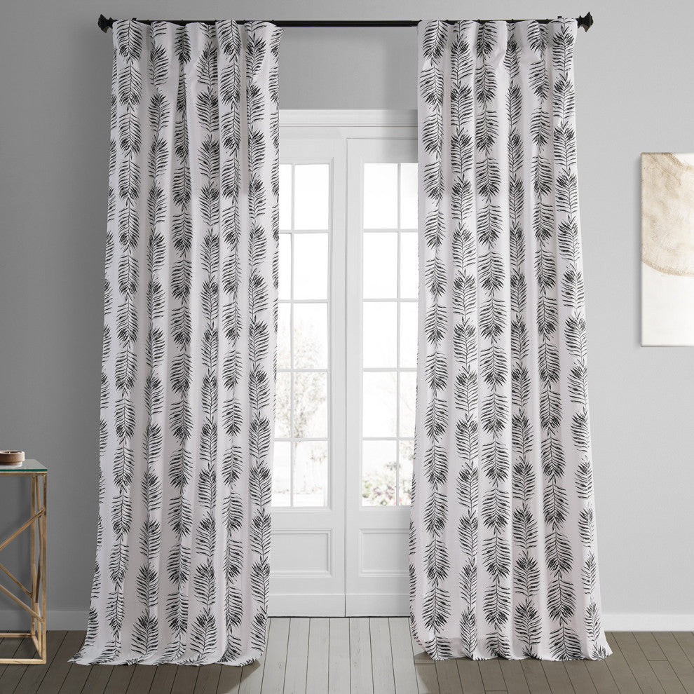 Sago Printed Cotton Curtain Single Panel, Sago Black Ink, 50wx84l
