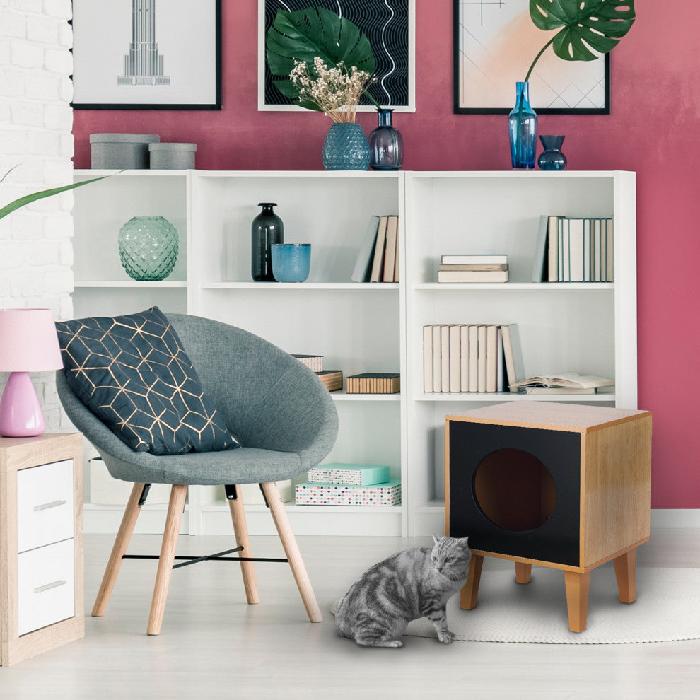 Elegant Home Fashions Wooden Cat Pet House Bed Side Table PET-990