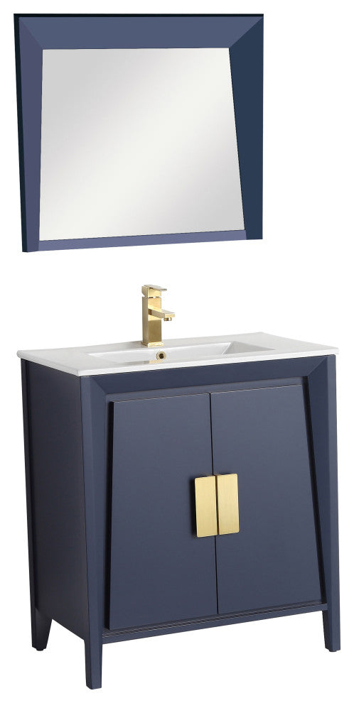 36" Larvotto Navy Blue Modern Bath Vanity, No Matching Mirror
