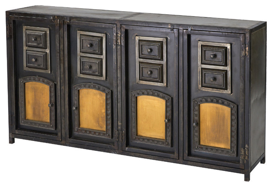 70" Steampunk Industrial Home Bar Island Counter Top Cabinet with Footrest