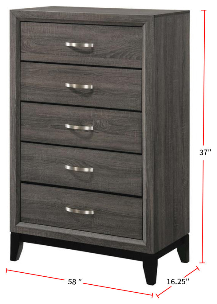5 Drawers Chest, Gray Oak And Black