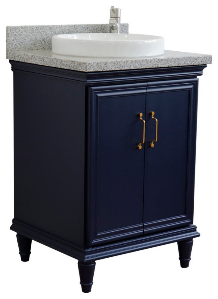 25" Single Vanity, Blue Finish With Gray Granite And Round Sink