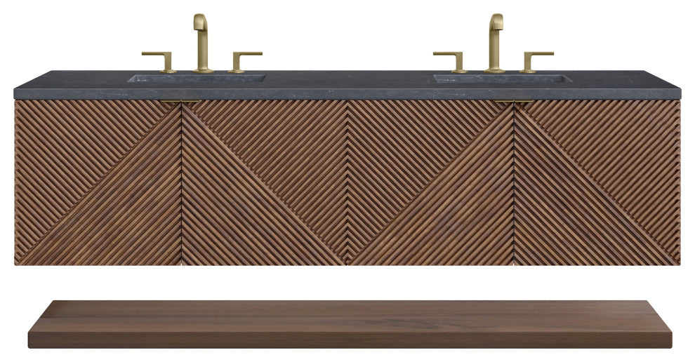 James Martin Marcello Bath Vanity, Chestnut, 72", Charcoal Soapstone, Three-Hole
