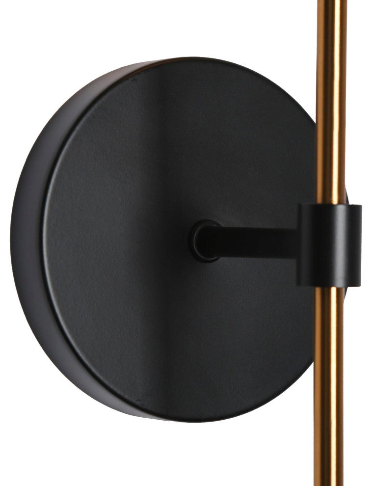 LNC Tucana Polished Gold and Matte Black Modern Wall Sconce, Textured Glass, 1 Light