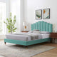 Platform Bed Frame, Twin Size, Velvet, Blue, Modern Contemporary, Bedroom Master